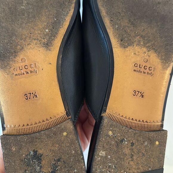 Gucci Black Leather Mules with Gold Hardware - Picture 8 of 12